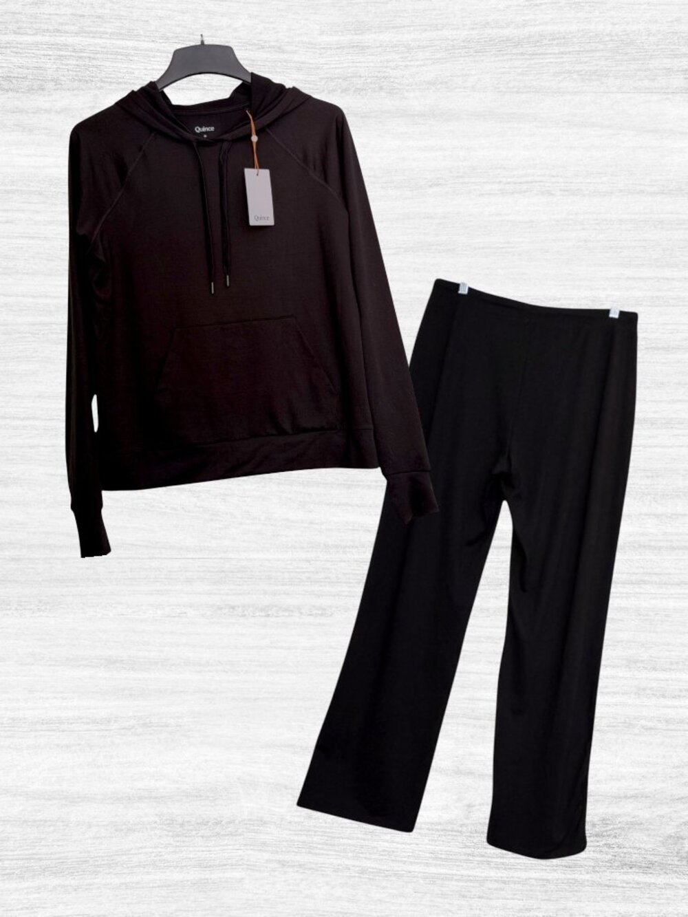 Quince Flowknit Hoodie Wide Leg Pants Set Black Medium NWT